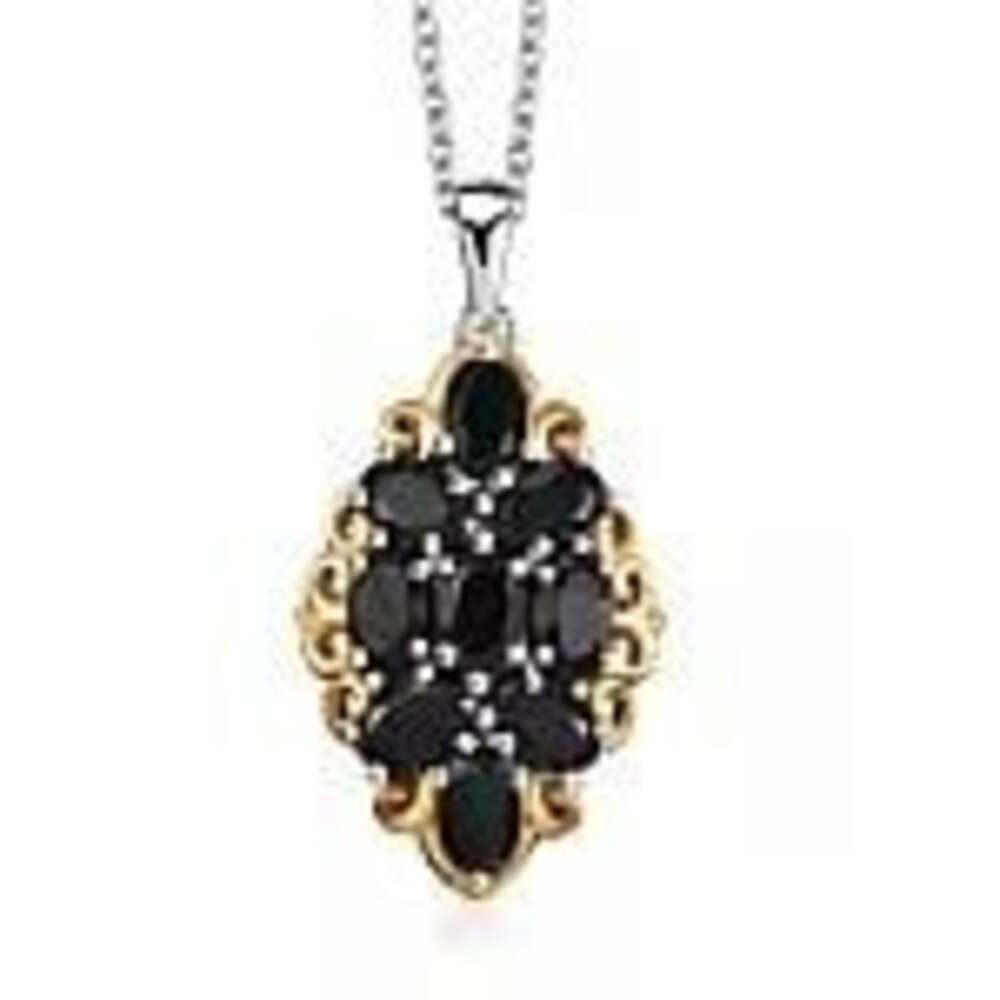 Thia Black Spinel Elongated Diamond Shape Pendant in Stainless Steel 4 Ctw
